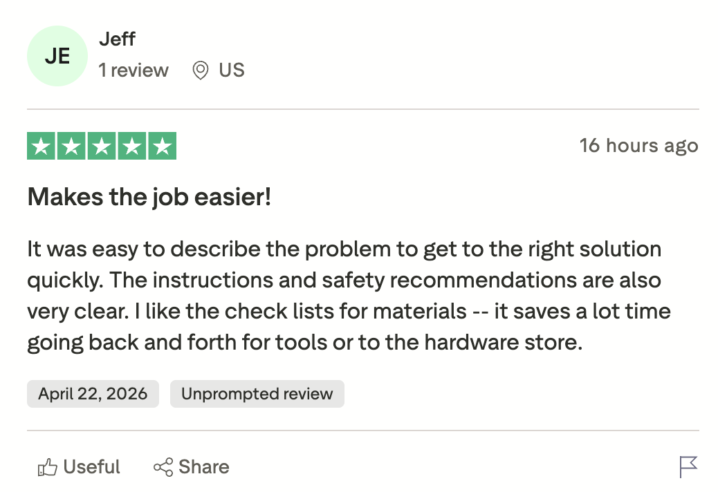 Trustpilot review from Jeff - Makes the job easier!