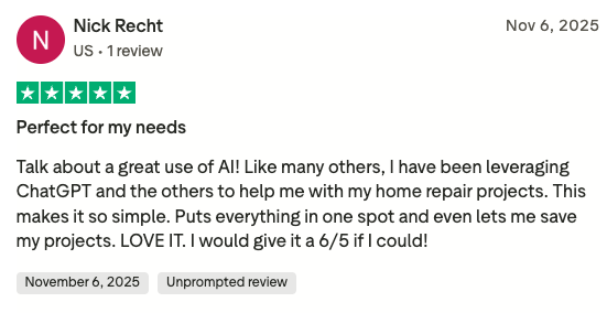 Trustpilot review from Nick Recht - Perfect for my needs